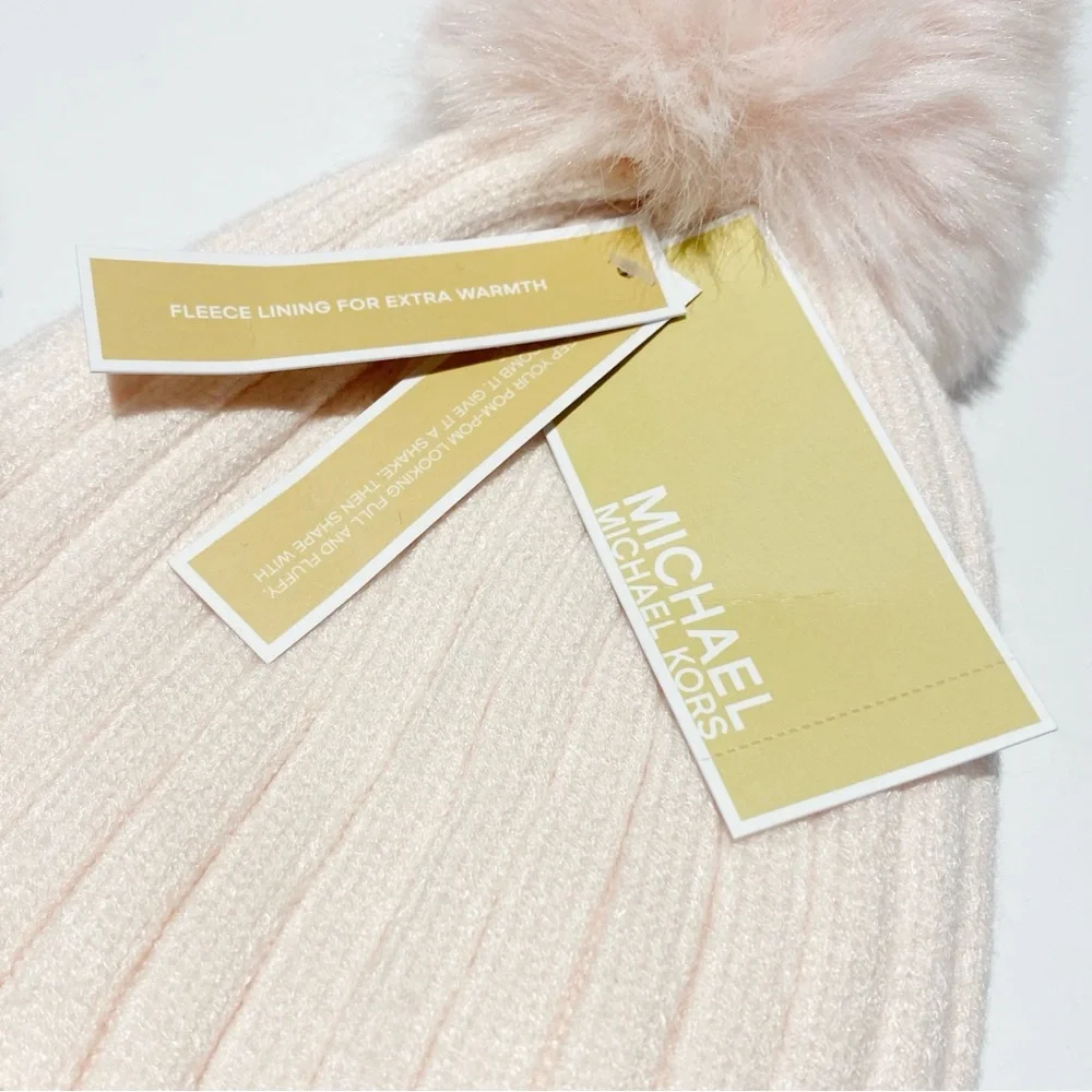 Michael Kors Pink Knit Beanie with Pom Pom